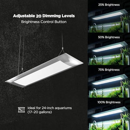 Flat One+ 24 in 24/7 Cycle Aquarium Light, Blue White Full Spectrum Colorfull LED Light, Fish Tank Light Brightness Dimmable & Color Temperature APP Controlled, Sunrise & Sunset, Pendant Style