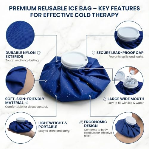 Reusable Ice Pack for Injuries, Hot and Cold Therapy Bag with Wide Mouth Cap, Cold Compress and Hot Water Bag for Knee, Shoulder, Back, Neck Pain Relief, Sprains, Swelling, Sports Injury