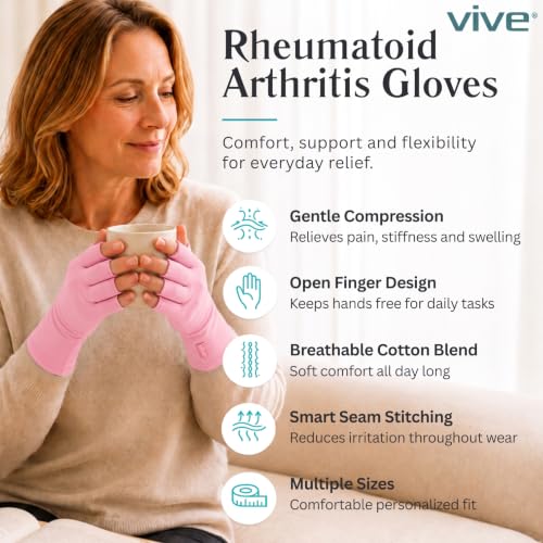 Vive Arthritis Gloves - Men, Women Rheumatoid Compression Hand Glove - color: Pink, size: X-Small