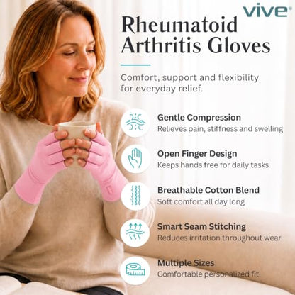 Vive Arthritis Gloves - Men, Women Rheumatoid Compression Hand Glove - color: Pink, size: X-Small