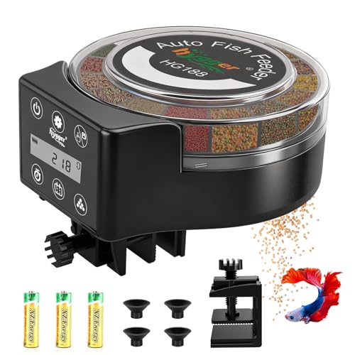 hygger Automatic Fish Feeder for Aquarium: Auto Fish Food Dispenser with LED Display & Timer, Precision Auto Aquarium Vacation Feeder for Fishes with 3 AA Batteries for Betta Turtle Goldfish