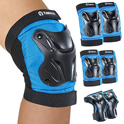 Tanden Skating Protective Gear Knee and Elbow Pads Wrist Guards for Roller Skating Skateboarding, Skate Pads Adult Knee Pads - color: Blue, size: Adult (14+ years)