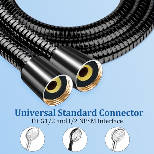 FEELSO 71 Inches Stainless Steel Shower Hose, Extra Long Replacement Hose for Handheld Shower Head with Brass Insert and Nut, Flexible and Durable Shower Hose Extension for RV and Bathroom - color: Black