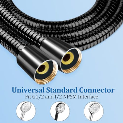 FEELSO 71 Inches Stainless Steel Shower Hose, Extra Long Replacement Hose for Handheld Shower Head with Brass Insert and Nut, Flexible and Durable Shower Hose Extension for RV and Bathroom - color: Black