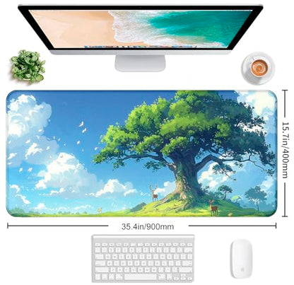 Large Green Plant Outdoor Landscape Office Desk Pad, Computer Mouse Pad | The Surface Of The Mouse Pad Is Designed With Fiber Woven Material, And The Base Is Made Of Natural Anti Slip Rubber. - color: Outdoor Landscape