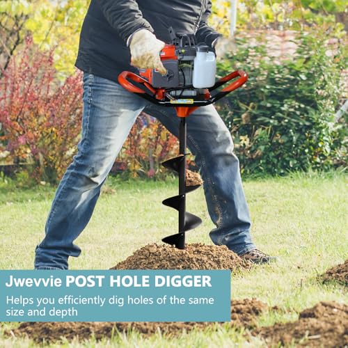 72cc Post Hole Digger, Gas Powered Post Hole Digger, Earth Auger Digger with 3 Drill Bit 4" & 8" & 12" and 2 Extension Rods 24" 24" for Planting Fence Farmland Garden & Plant, 2200W - size: 72cc