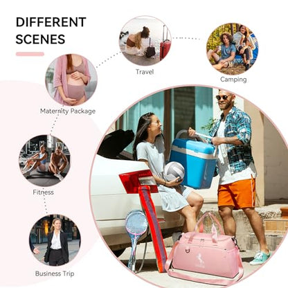 Marengo Gym Bag for Women & Men Lightweight Travel Duffle Bag with Shoe & Wet Compartment - for Travel, Sports, Dance, Yoga & Swimming Workout, Gifts for Women, Pink