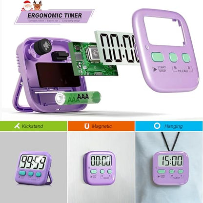Antonki 2 Pack Digital Timer for Kids Classroom Kitchen Timers for Cooking - color: Fresh Purple