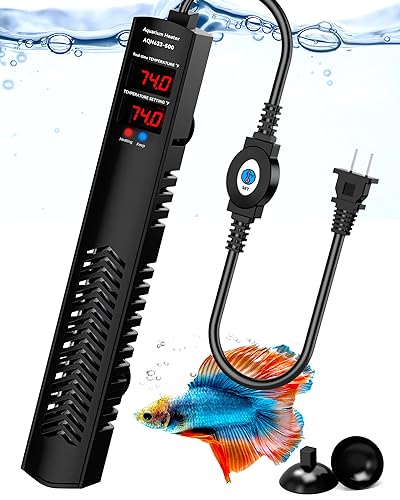 AHJ Aquarium Heater for 75 100 120 Gallon, 500W Submersible Fish Tank Water Heater with Accurate Temperature Control, Over-Temp Protect, Auto Shut-Off, Quick Heat up for Saltwater & Freshwater