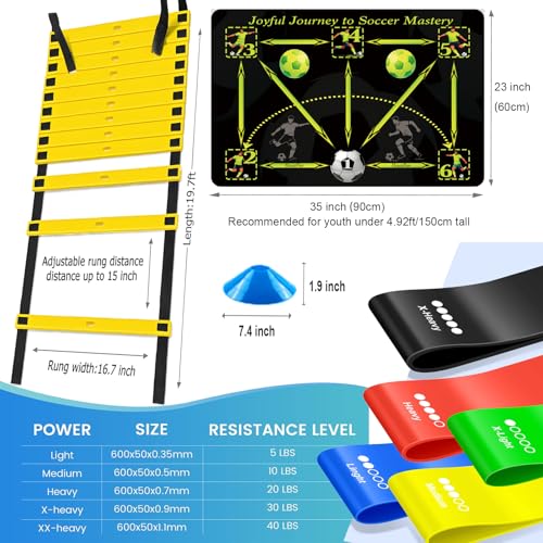 Soccer Training Equipment with Training Mat, Resistance Band, Ladder, Cones - color: Yellow, size: 35"*23"