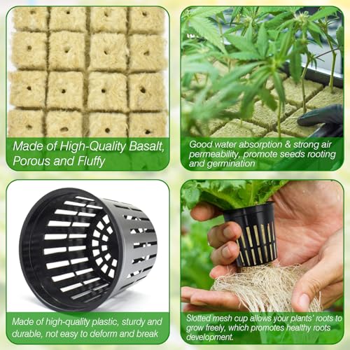 36PCS 1.2-Inch Rockwool Cubes with 30PCS 2-Inch Net Cups for Hydroponics Great Hydroponic Kit for Cuttings Clone Plant Propagation Seed Starting & Soilless Cultivation