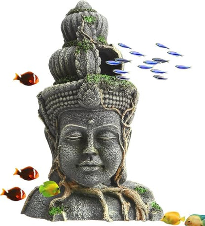 Buddha Head Statue Aquarium Decorations Resin Fish Hideout Betta Cave for Large Fish Tank Ornaments Betta Sleep Rest Hide Play Breed