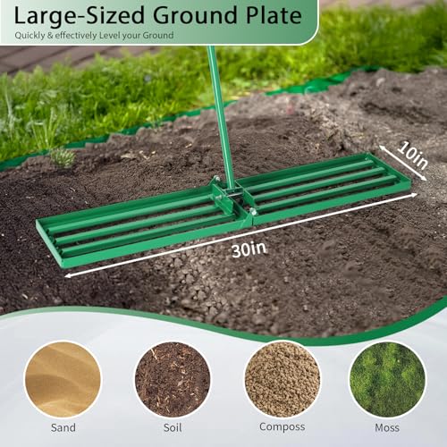 Lawn Leveling Rake, Level Lawn Tool, Heavy-Duty Lawn Leveler with 75inch Steel Extended Handle, Yard Leveling Rake for Creating a Flat Surface,for Soil, Dirt, Topdressing, and Ground (30" x 10")