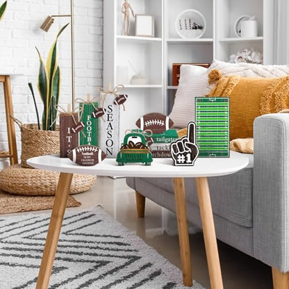 11 Pcs Football Table Decorations Football Tiered Tray Decor Centerpiece Decorative Wood Books Table Top Decor Tailgates Tackles Touchdowns Wooden Sign for Home Party Supplies - style: Football