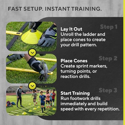Agility Ladder Set, 12-Rung Speed Ladder + Training Cones, Soccer Training Equipment, Footwork Drills Kit, Speed & Agility Equipment, Football Practice Equipment, Basketball Gear - color: Bright Yellow
