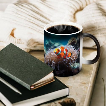 Clown Fish Coffee Mug Heat Sensitive Discoloration Ceramic Cup Personalized Color Changing Coffee Cups Unique Cup Gift for Family Friends Birthday Aniversary