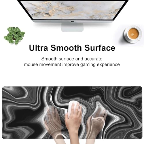 Black and White Marble Desk Mat,Large Marble Ink Texture Gaming Keyboard Mouse Pad,Non-Slip Rubber Base Desk Pad Thick Stitched Edges Waterproof Mousepad Mouse Mat 31.5"x11.8" - color: Black and White Marble