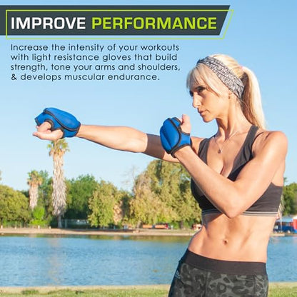 ProsourceFit Weighted Gloves Set, 2 lb Pair / 1 lb Each, Neoprene Hand Weights for Walking, Cardio, Aerobics, Boxing, Toning, and Sculpting - color: Blue