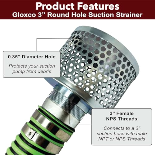 3" Suction Strainer, Round Hole, Zinc Plated Steel (STR-RH300)