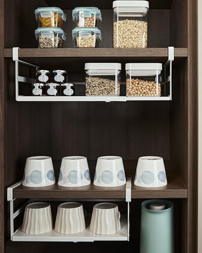 Under Shelf Storage Basket, 2-Pack Under Cabinet Shelf Organizer | Expandable Hanging Basket Holds 35 lbs Add-On Kitchen Pantry Cupboard Counter Laundry 10.04-16.81" W x 7.2" D x 5.12"H