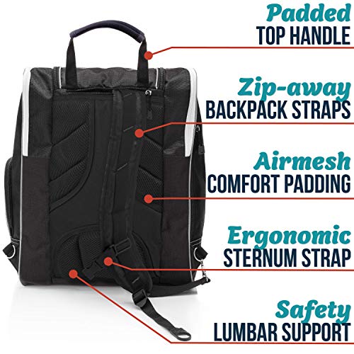 Athletico Ski Boot Bag – Skiing and Snowboarding Travel Luggage – Stores Gear Including Jacket, Helmet, Goggles, Gloves & Accessories – Venting and Grommets for Snow Drainage - color: Black with White Trim