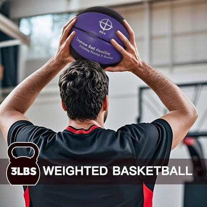 KUYOTQ 3LBS/3.3LBS/2.2LBS Weighted Heavy Training Basketball 29.5/28.5" in and Outdoor Improving Handling Dribbling Passing Rebounding Skill Composite Size 7/6 Weighted Training Basketball Equipment - color: Black+Purple, size: Size 7 Adult - 29.5"-3LBS