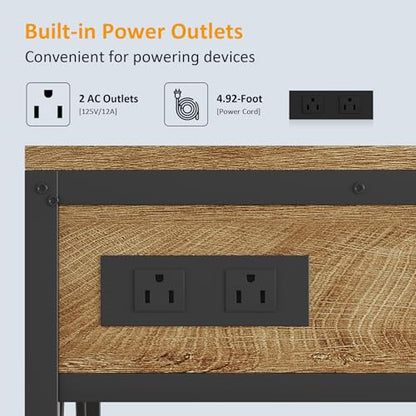 55-90 Gallon Fish Tank Stand, Metal Aquarium Stand, Power Outlets - color: Light Brown and Black