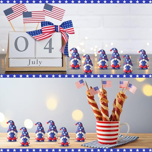 DoubleFill 100 Pcs 4th of July Mini Gnome Figurine Patriotic Gnomes Decoration Memorial Day Table Centerpieces Miniature Independence Day Red White Blue Star Ornament for Party Gifts Home Table Decor