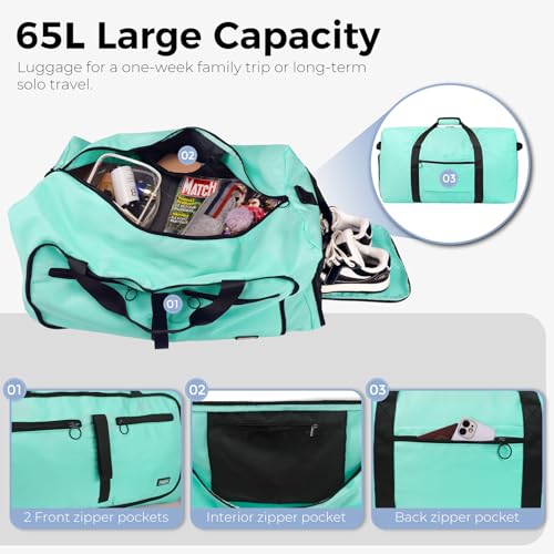 Fmeida 65L Duffle Bag Foldable Travel Duffel Bags for Men Women Travel Bag - color: Glossy Mint Green