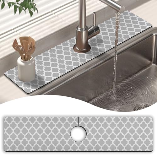 Kitchen Sink Splash Guard Faucet Mat 24" X 5.5" Geometry Absorbent Fast Drying Mat Faucet Draining Mat Sink Splash Guard Behind Faucet Drip Catcher for Kitchen Bathroom - color: geometry, size: 24*5.5in