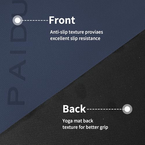 PAIDU POE Yoga Mat （10mm）Extra Thick Fitness Mat 72"x24" with Carry Strap | Non-slip, tear-resistant and suitable for all ages, perfect for yoga, Pilates, home gym and full-body workouts. - color: Navy blue & Black