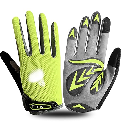 FINGER TEN Cycling Gloves Kids Boys Girls Youth Full Finger Pair Dirt Bike Riding, Children Toddler Touch Screen Mountain Road Bicycle Warm Cold Weather Gel Padded, Color Blue Orange - color: Green, size: Large