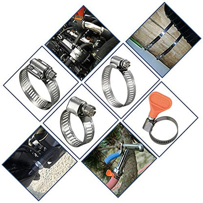 All 300 Grade Stainless Steel High Torque Hose Clamp, Worm-Drive, SAE Size 28, 1-1/4" to 2-1/4" Diameter Range, 1/2" Bandwidth (Pack of 10)