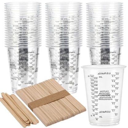 60 Pcs 8oz Epoxy Resin Mixing Cups, Disposable Clear Plastic Measuring Cups with 60 Pcs Wooden Stirring Sticks for Mixing Paint, Pigments, Resins