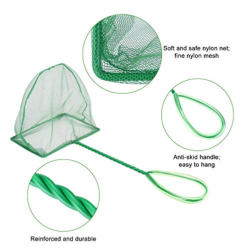 Mogoko 2 Pack Aquarium Net Fish Net, Small Net, Multi-Size Fine Mesh Aquarium Net with Long Plastic Handle for Fish Tank - color: 1. Green, size: 6 Inch