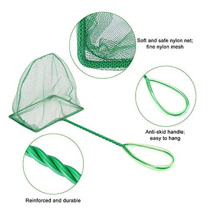 Mogoko 2 Pack Aquarium Net Fish Net, Small Net, Multi-Size Fine Mesh Aquarium Net with Long Plastic Handle for Fish Tank - color: 1. Green, size: 6 Inch