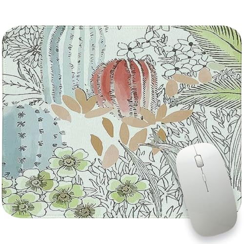 Boho Cactus Small Mouse Pads for Desk,Cute Cactus Floral Gaming Mouse Mat for Home Office,Vintage Botanical Desk pad for Women Girls 8.25x10In - color: Boho Cactus