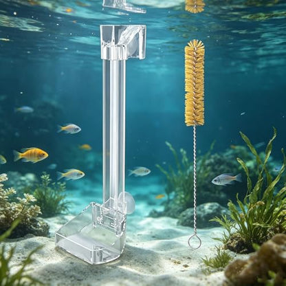 Aquarium Shrimp Feeding Tube and Dish with Brush, Clear Crystal Glass Fish Tank Shrimp Feeder Tube Tray, Adjustable Feeder Tube Fish Shrimp Tank Accessories Clear Acrylic (F-29-11.2‘’)