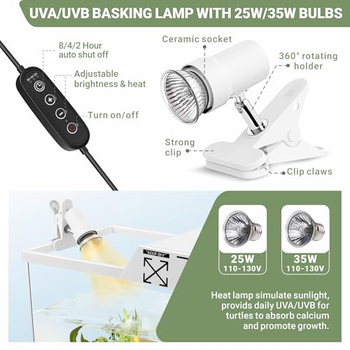 GOZILLA Mini Aquatic Turtle Tank Kit with Adjustable Lamp,PC Turtle Tank Starter Kit,Small Hermit Crab Tanks with Lid, Hanging Platform for Baby Turtles,Crabs,Fish.(11.8×7.24×7.1''/White Kit)