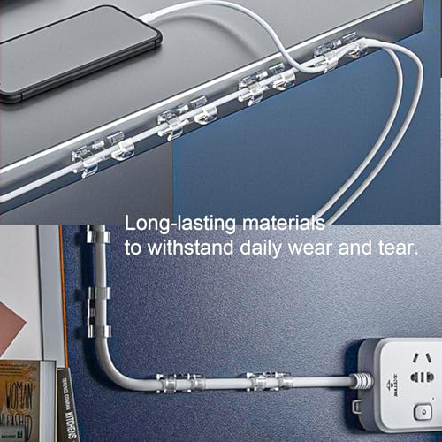 ZALUJMUS Cable Clips with Strong Self-Adhesive Pads, No Tools Required, Organize Cords and Wires, Set of 20 (Transparent, Middle)