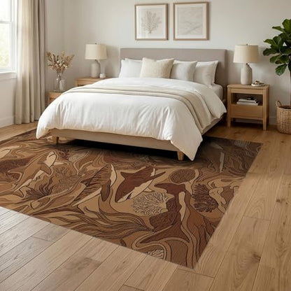 6'x9' Washable Graphic Fish Area Rug, Brown Non-Shedding Pet Friendly Room Rug for Queen Size Bedroom, Under Bed, Master Suite, Foldable Easy Care Carpet | Ref:2067561 - color: Brown/Pattern 23, size: 6' x 9' (Rectangular)