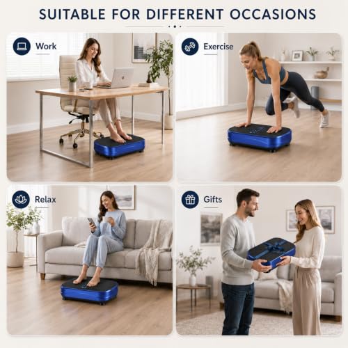 Natini Vibration Plate Exercise Machine, 990 Speed Levels Whole Body Vibrating Plate for Lymphatic Drainage, Home Workout Equipment with Resistance Bands, Remote, 330 lbs Capacity for Home Gym - color: Blue