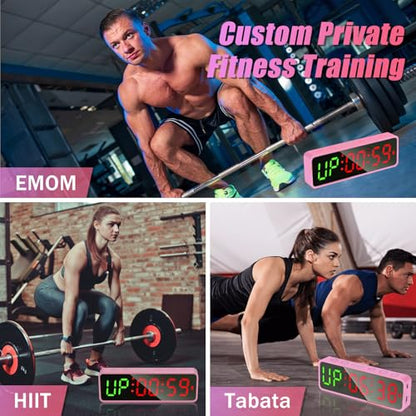 Small Gym Timer Clock Stopwatch Magnetic Workout Interval Timer, Large LED Digital Display, Home Accessories Countdown Clock for Home Gym Garage Schools (Matte Pink) - color: Matte Pink