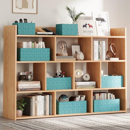 Woven Storage Baskets, Storage Bins, Cube Basket Container Baskets Storage Boxes Organizers for Clothes/Shelves/Closet, Set of 6 (Aqua)