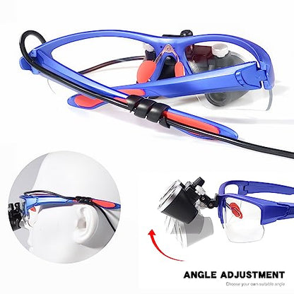 3.5x420MM Angle Adjustable Binocular Loupes Magnifier Glasses Loupes with Cloth Case (Blue) - color: Blue