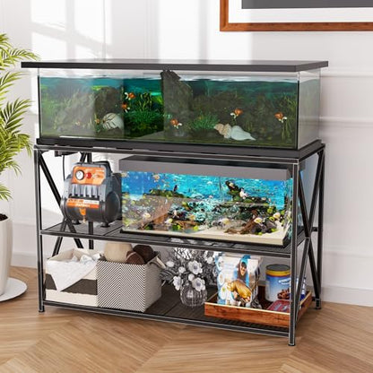 55-75 Gallon Fish Tank Stand, 49.2 x 19.7x 31.5 Inch,Industrial Aquarium Stand with Power Outlet and Switch, Turtle Tank, Reptile Terrariums and Breeder Tank Stand, Black - size: 55-75 Gallon