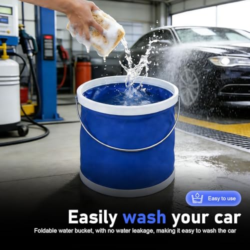 Collapsible Bucket, 11L (2.9 Gallons) Waterproof Oxford Fabric Camping Fishing Bucket, Foldable Portable Pop Up Water Buckets for Household, Outdoor, Car Washing (Blue)