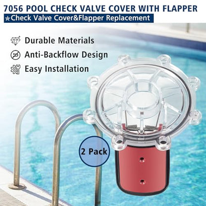 2 Pack 7056 Pool Check Valve Cover with Flapper Assembly Replacement for Jandy 7235 7236 7305 7511 7512, Check Valve Flapper Rebuild Kit Compatible with Zodiac Jandy Spring Check Valve (2 Pack/Set)