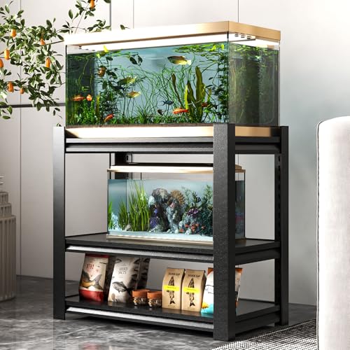 20-30 Gallon Fish Tank Stand - Metal Aquarium Stand with Adjustable shelf, Heavy Duty Fish Tank Table/ 3-Layer Storage Design for Home Office, 400 LBS Capacity, Tank Not Included (Black) - color: Black