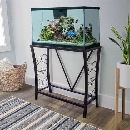 MAKLAINE Traditional Steel Aquarium Stand, 29 Gallon Capacity, Black Powder-Coated Finish, Durable Scroll Design, Easy Assembly, Home or Office Aquariums and Terrariums